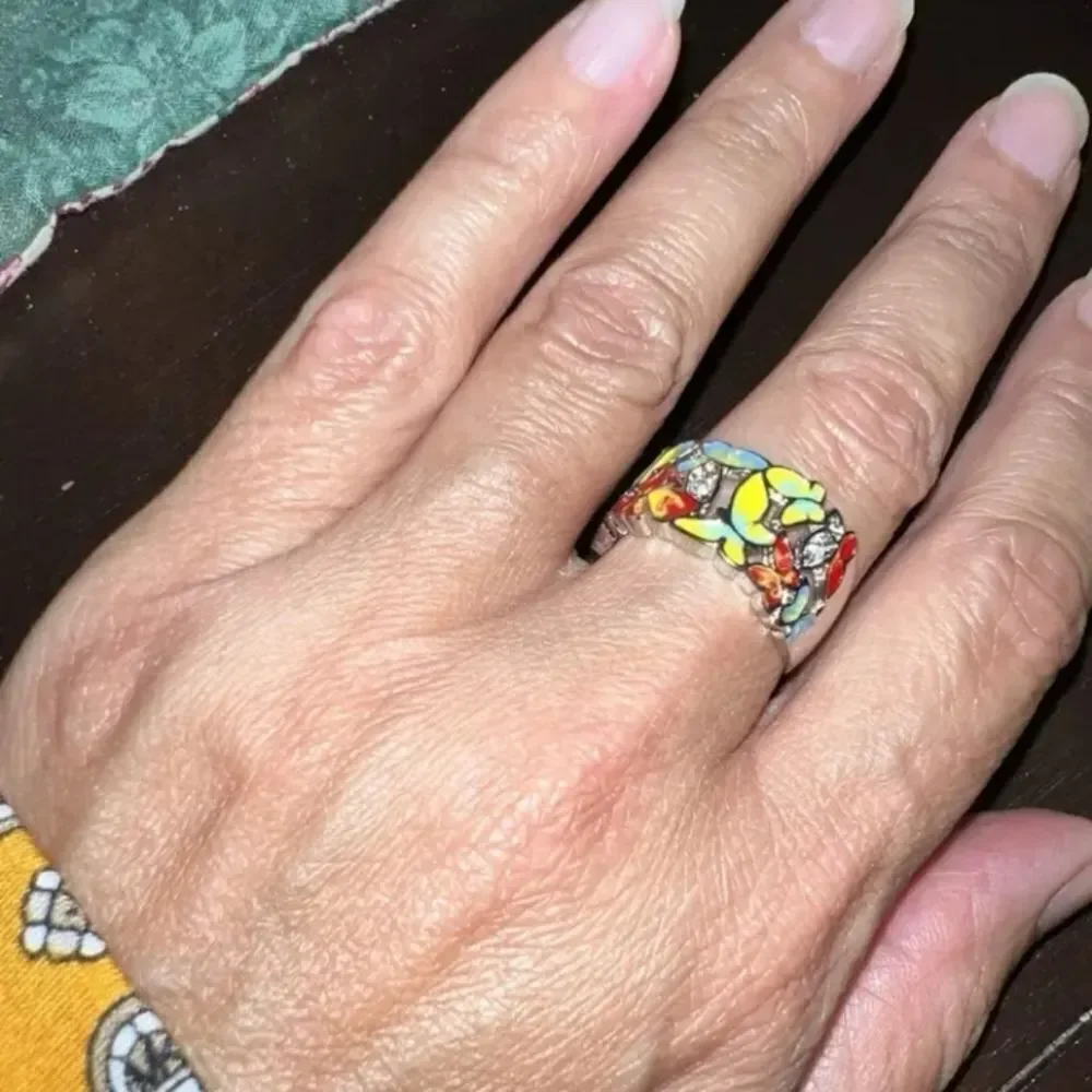 Colorful Enamel Butterfly Ring for women size 7